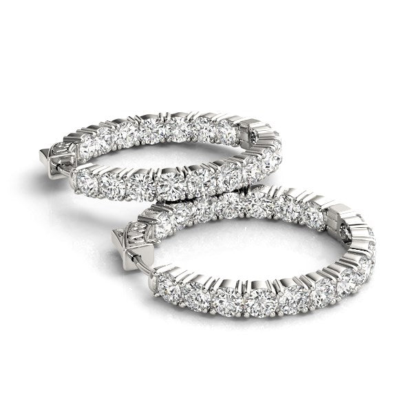 14k White Gold Two Sided Prong Set Diamond Hoop Earrings (3 1/2 cttw)-Teresa&#39;s Fashionista LLC