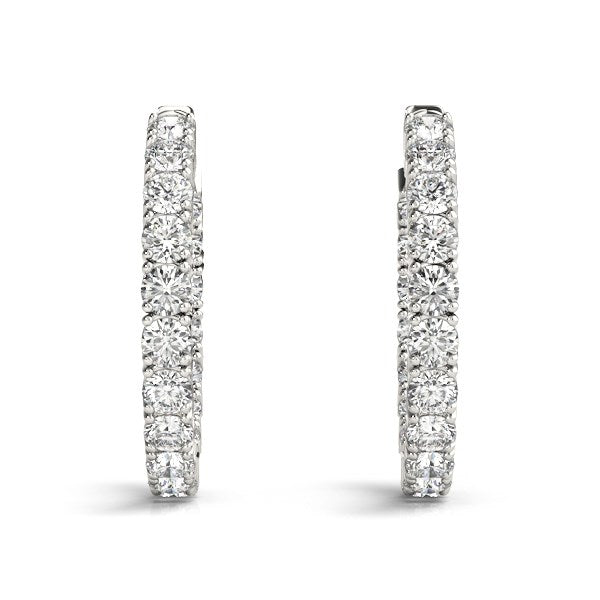 14k White Gold Two Sided Prong Set Diamond Hoop Earrings (3 1/2 cttw)-Teresa&#39;s Fashionista LLC