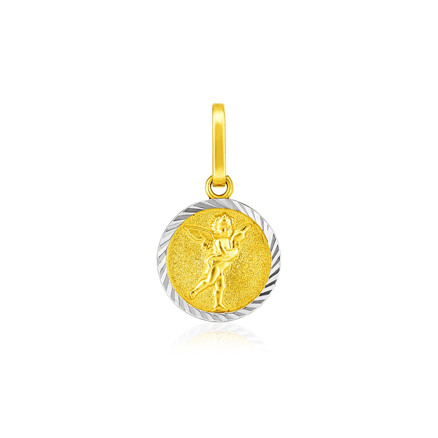 14k Two Tone Gold Small Round Textured Religious Medal Pendant-Teresa&#39;s Fashionista LLC