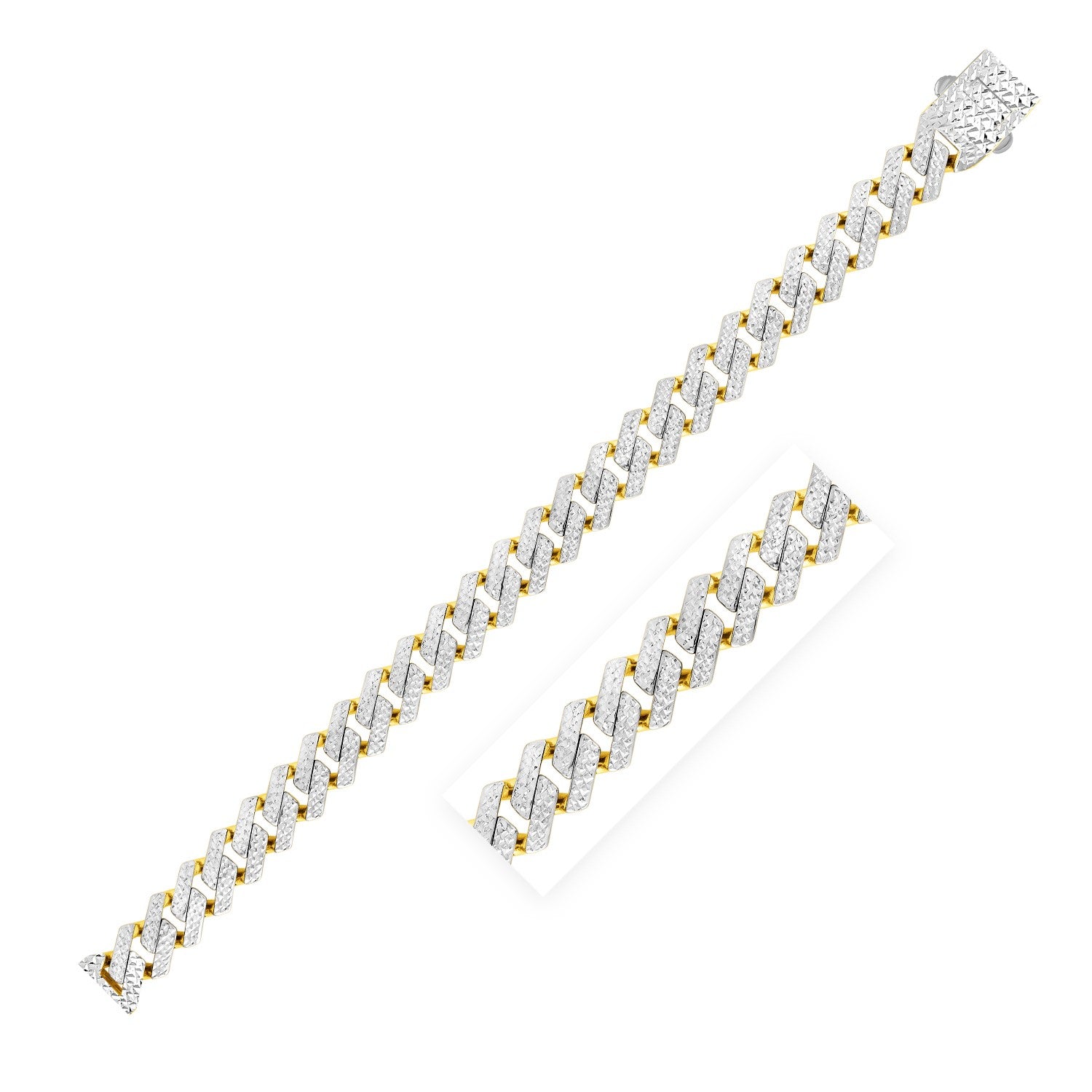 14k Yellow Gold White Pave High Polish Modern Lite Edge Chain (11.5mm)-Teresa&#39;s Fashionista LLC