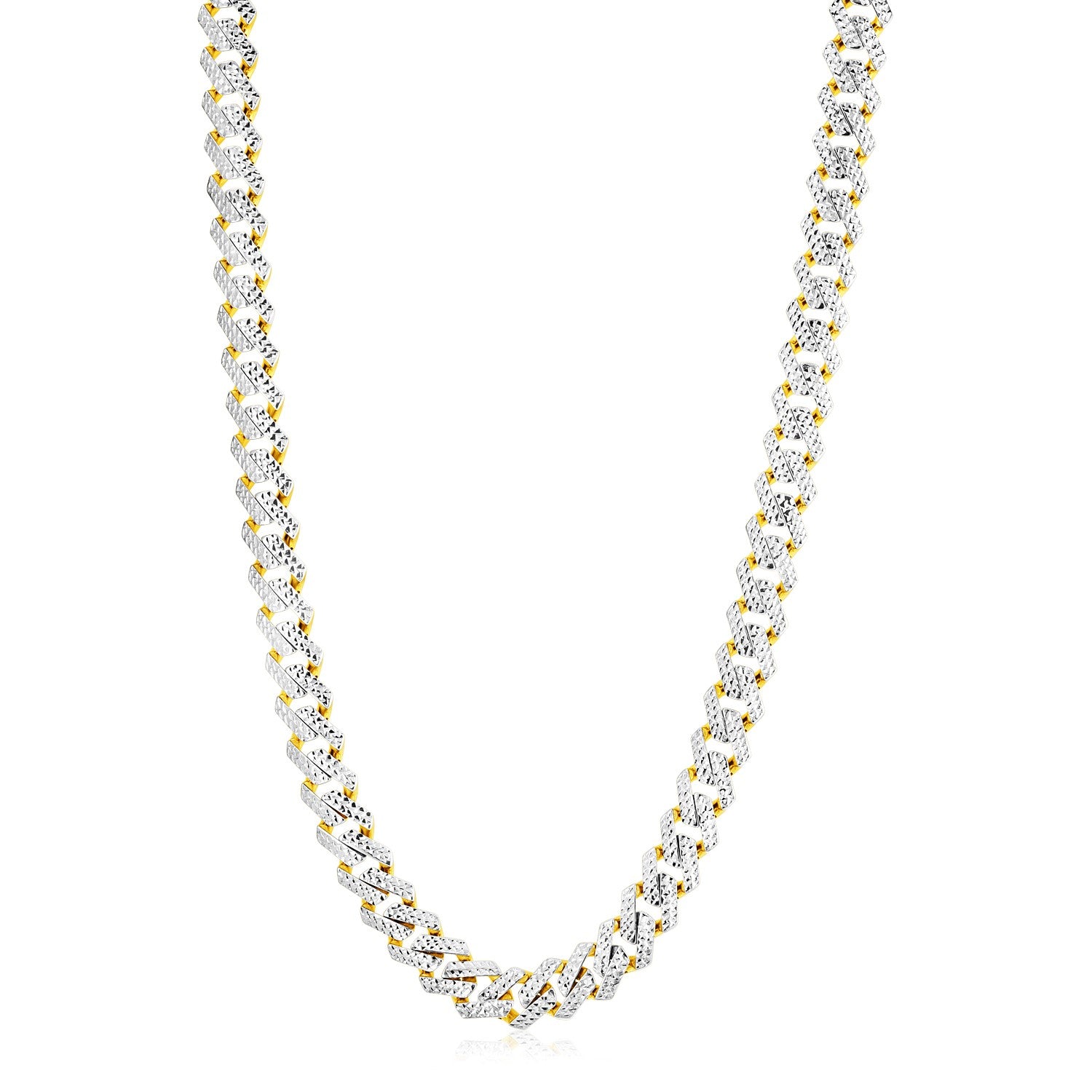 14k Yellow Gold White Pave High Polish Modern Lite Edge Chain (11.5mm)-Teresa&#39;s Fashionista LLC