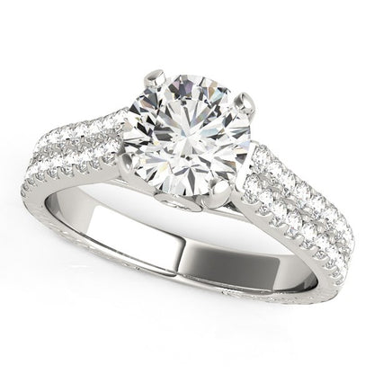 14k White Gold Round Diamond Engagement Ring with Pave Band (2 cttw)-Teresa&#39;s Fashionista LLC