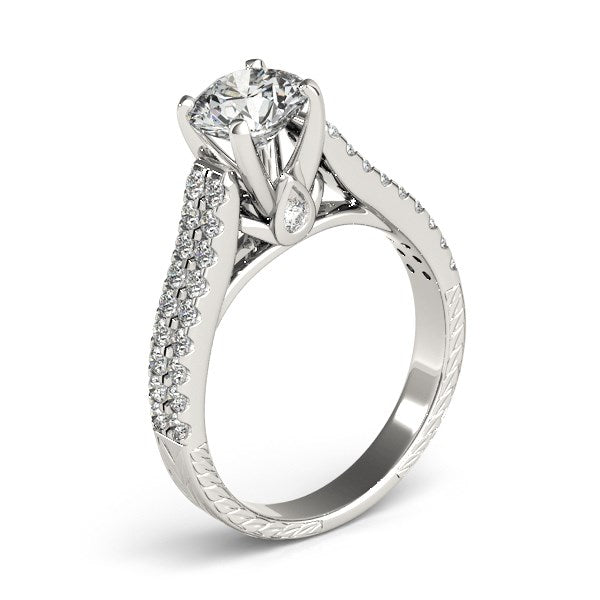 14k White Gold Round Diamond Engagement Ring with Pave Band (2 cttw)-Teresa&#39;s Fashionista LLC