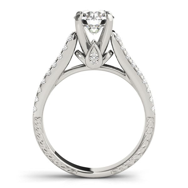 14k White Gold Round Diamond Engagement Ring with Pave Band (2 cttw)-Teresa&#39;s Fashionista LLC