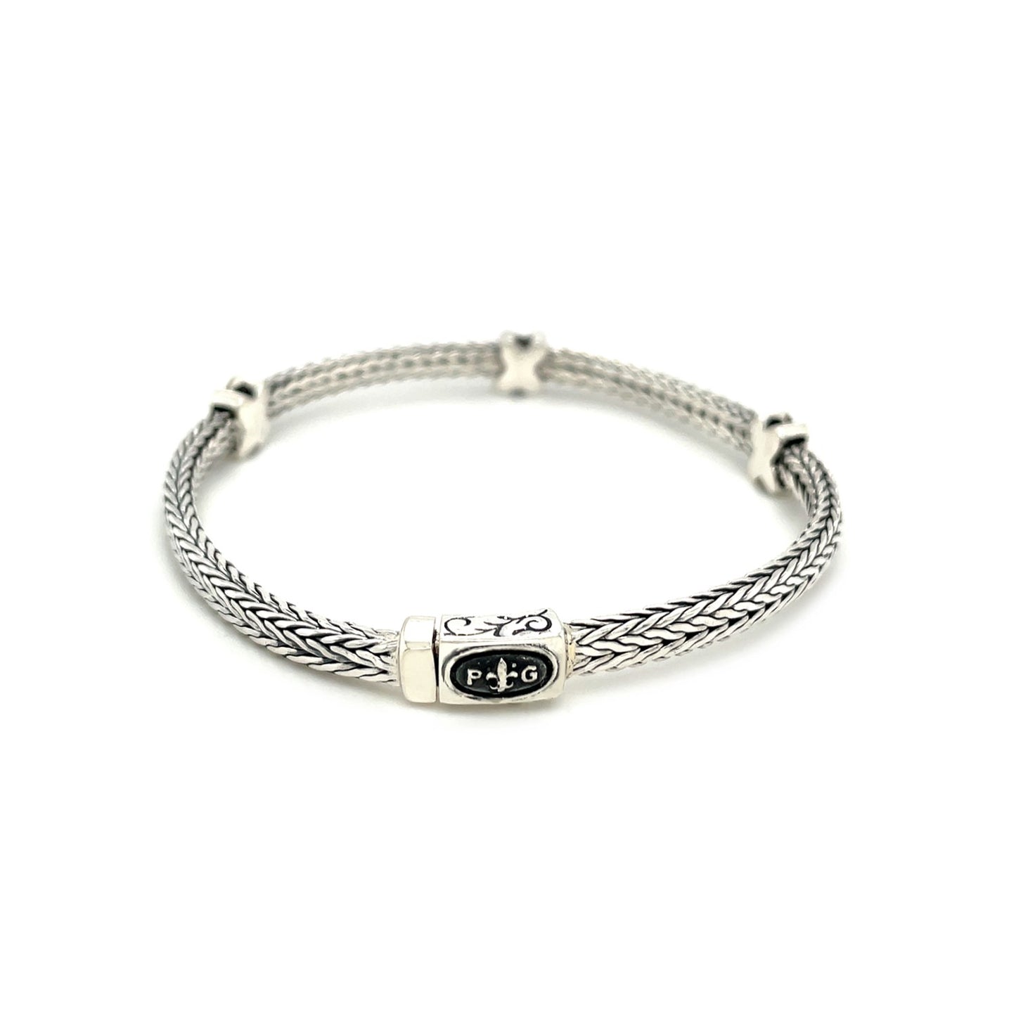 Woven Rope Bracelet with Black Sapphire X Accents in Sterling Silver-Teresa&#39;s Fashionista LLC