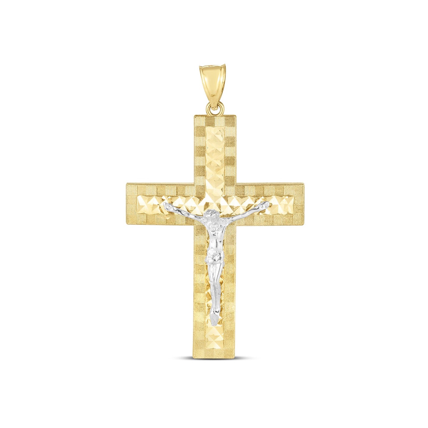 14k Two Tone Gold High Polish Diamond Cut Cross Pendant-Teresa&#39;s Fashionista LLC