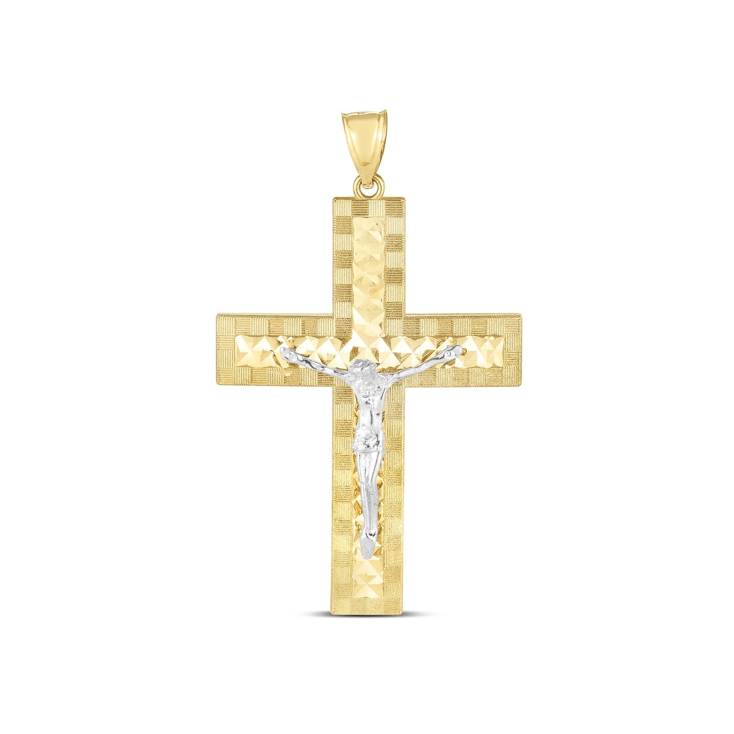 14k Two Tone Gold High Polish Diamond Cut Cross Pendant-Teresa&#39;s Fashionista LLC