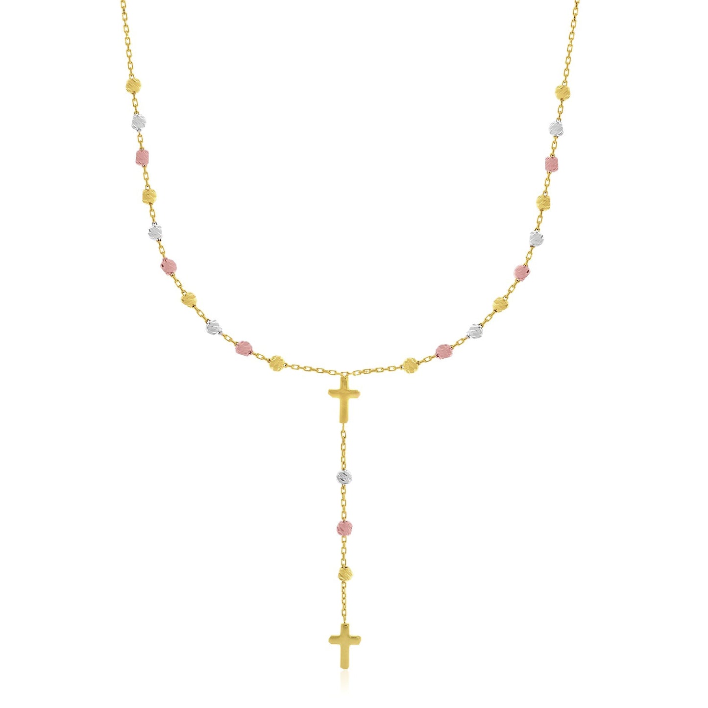 14k Tri-Color Gold Rosary Chain Necklace-Teresa&#39;s Fashionista LLC