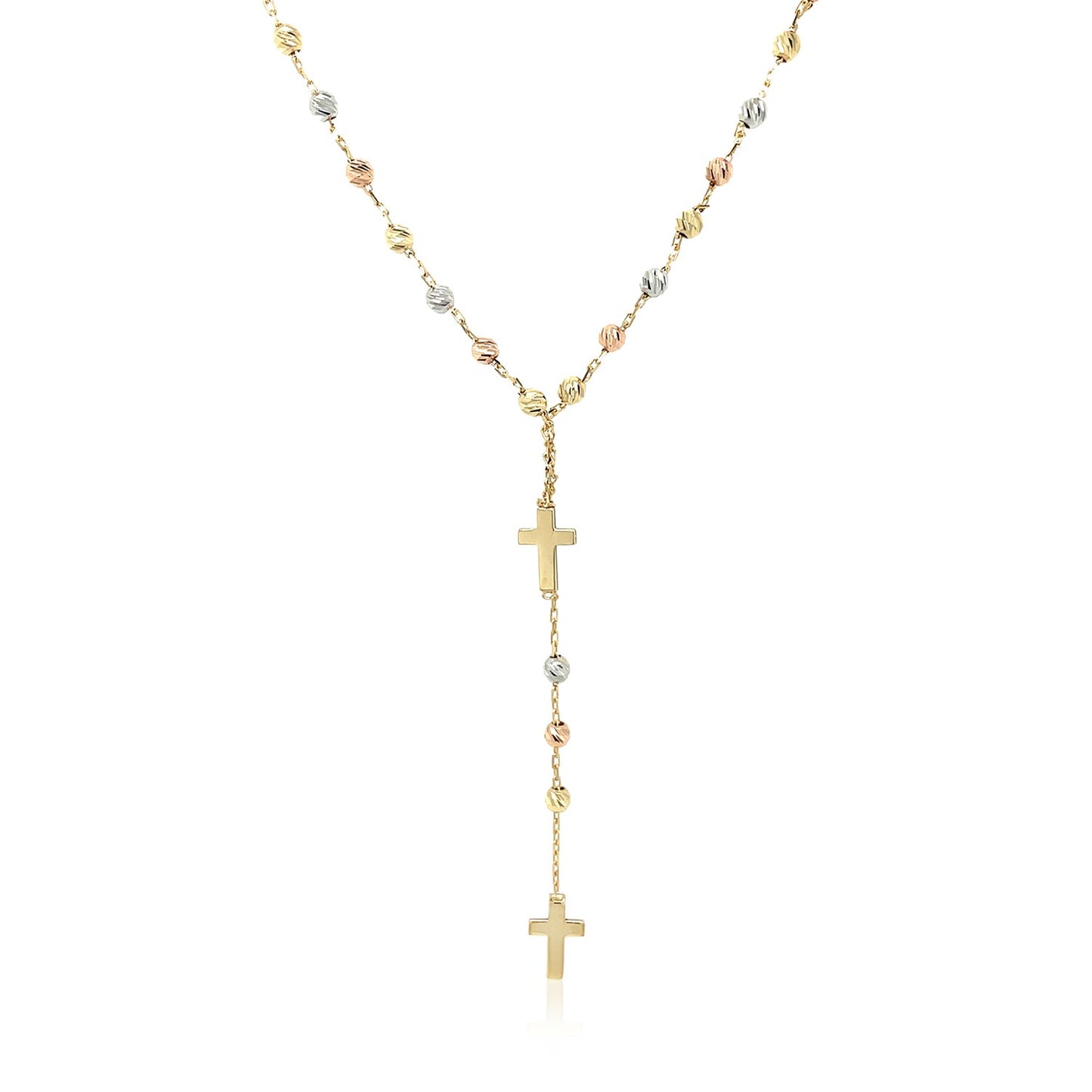 14k Tri-Color Gold Rosary Chain Necklace-Teresa&#39;s Fashionista LLC