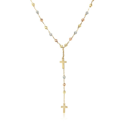 14k Tri-Color Gold Rosary Chain Necklace-Teresa&#39;s Fashionista LLC