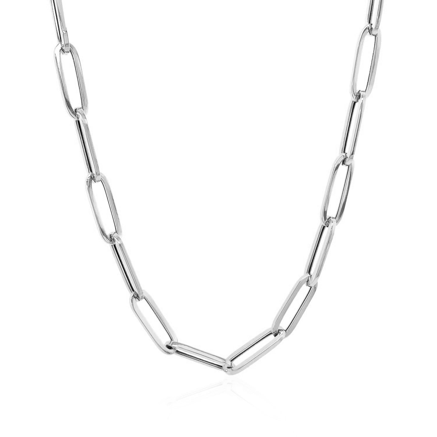 14k White Gold Bold Paperclip Chain (4.2 mm)-Teresa&#39;s Fashionista LLC