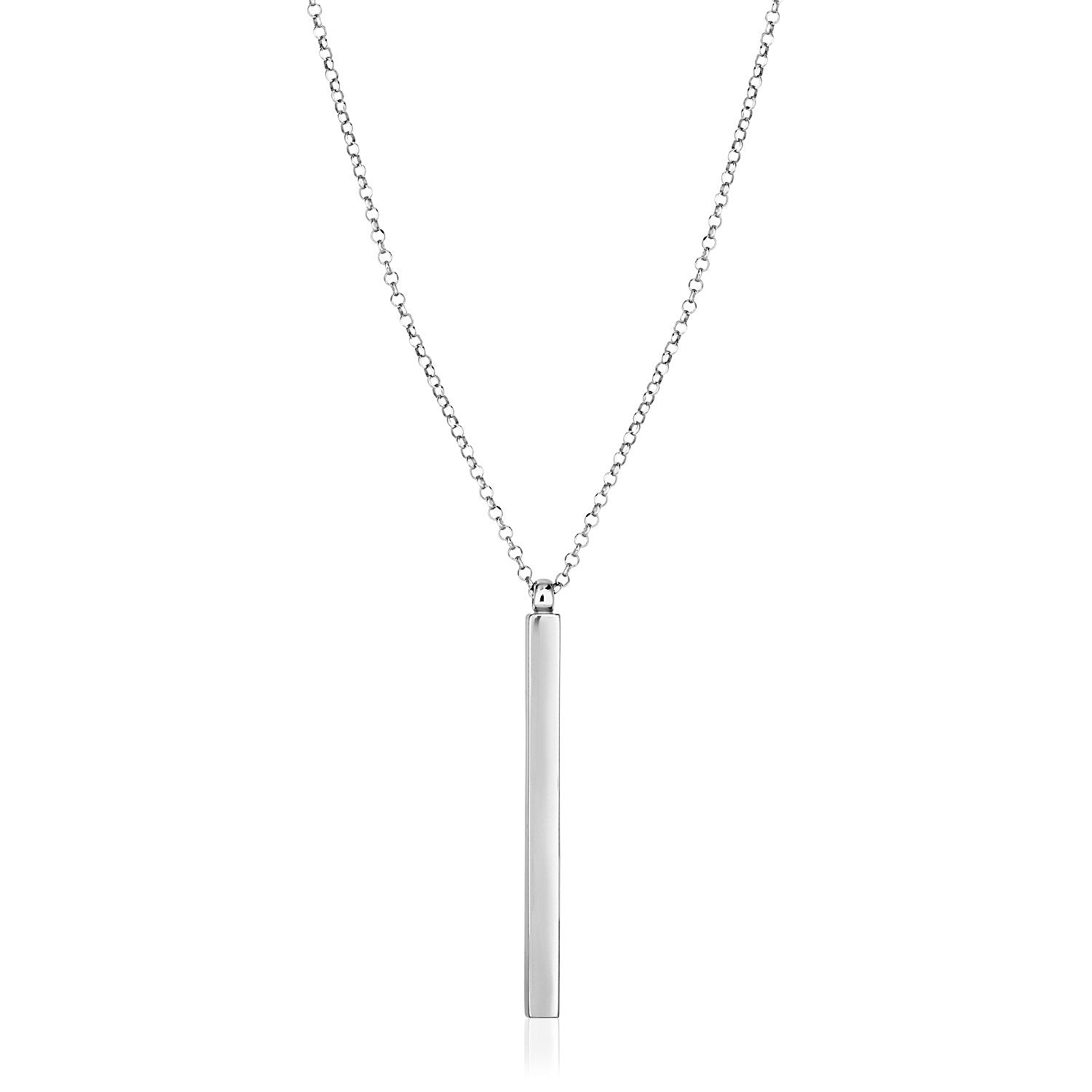 Sterling Silver 24 inch Necklace with Long Polished Bar Pendant-Teresa&#39;s Fashionista LLC