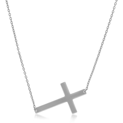 14k White Gold Plain Cross Motif Necklace-Teresa&#39;s Fashionista LLC