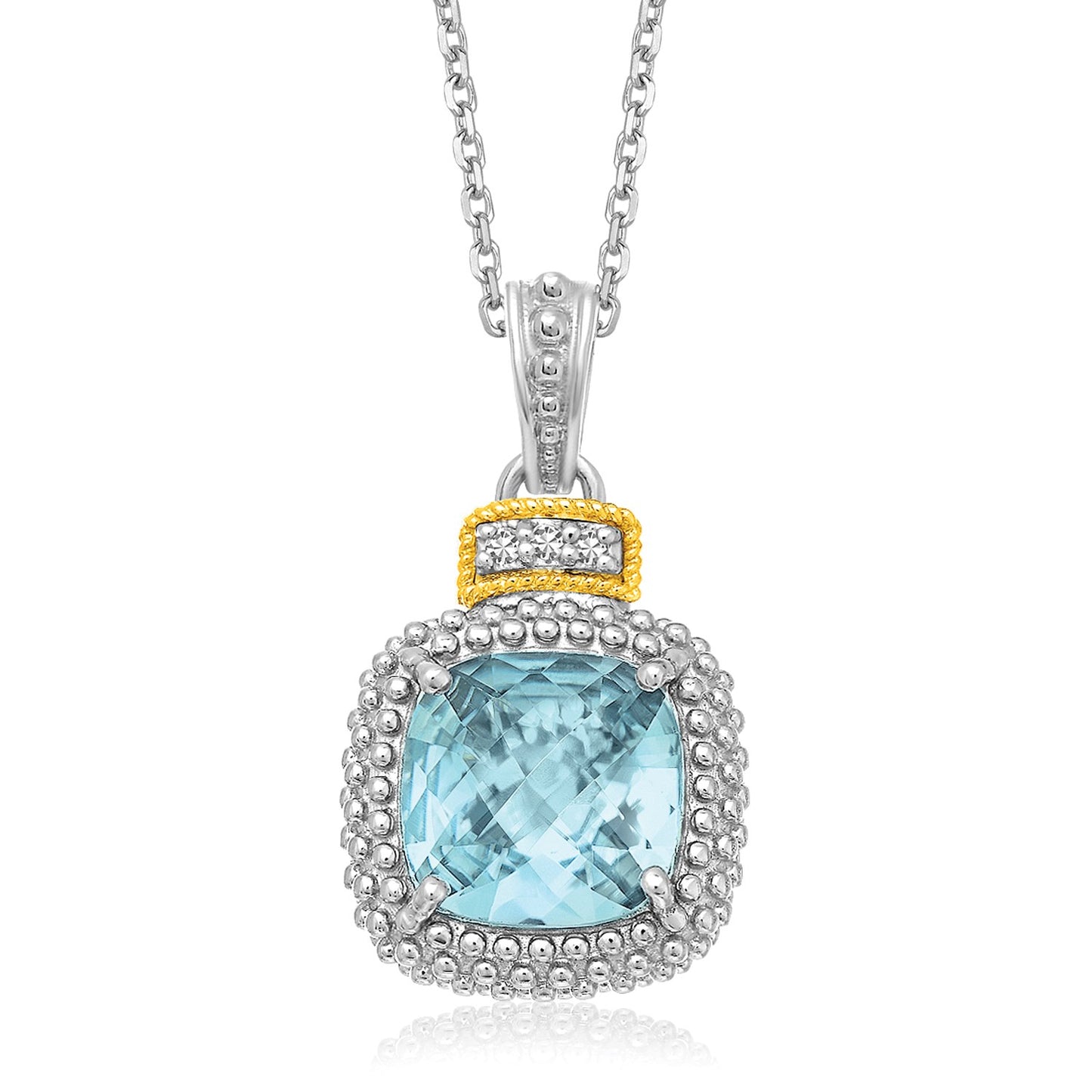 18k Yellow Gold & Sterling Silver Popcorn Sky Blue Topaz and Diamond Pendant-Teresa&#39;s Fashionista LLC