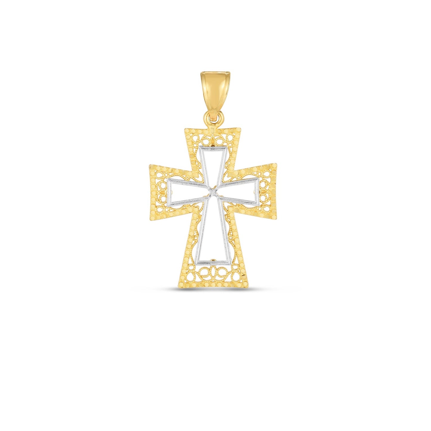 14k Two Tone Gold High Polish Diamond Cut Cross Pendant-Teresa&#39;s Fashionista LLC