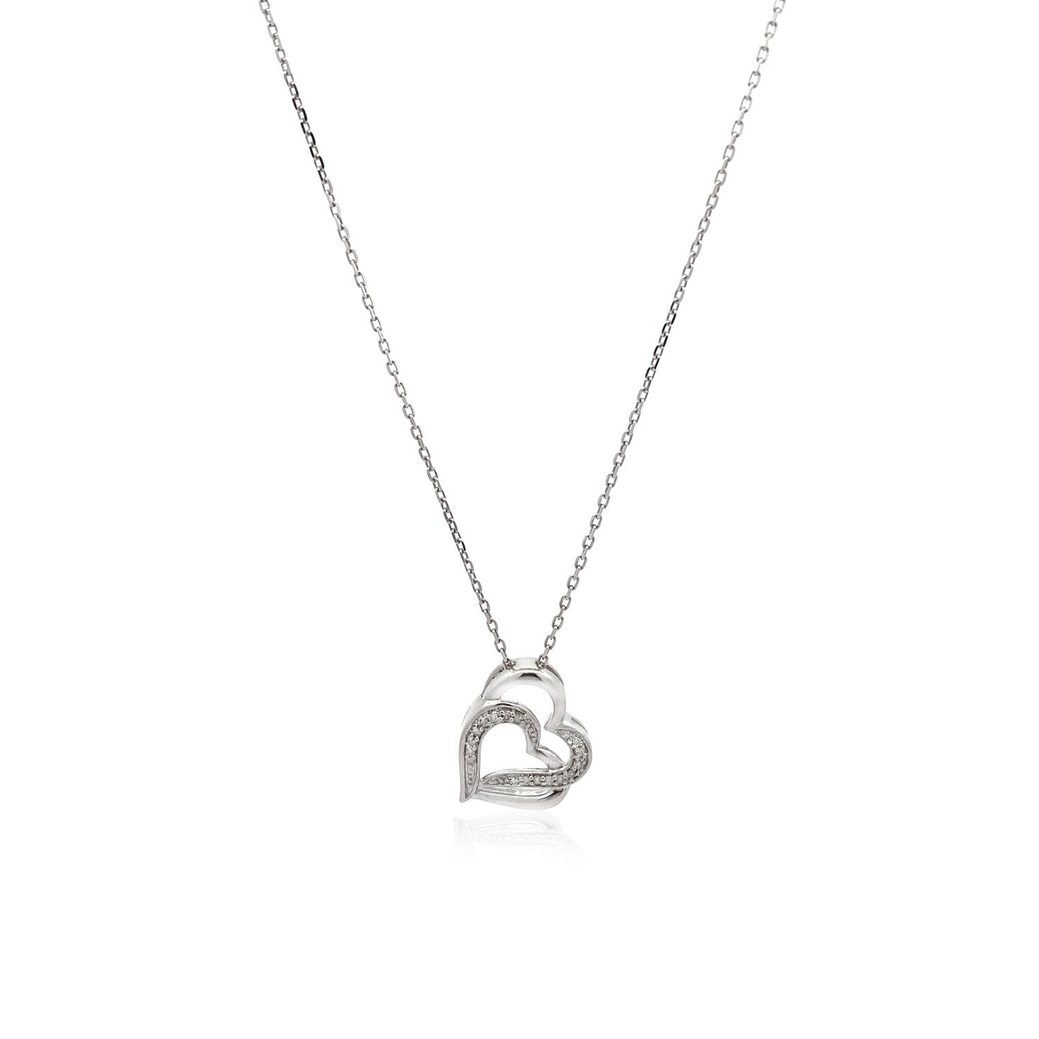 Sterling Silver Dual Heart Motif Pendant with Diamonds (.06 cttw)-Teresa&#39;s Fashionista LLC