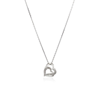 Sterling Silver Dual Heart Motif Pendant with Diamonds (.06 cttw)-Teresa&#39;s Fashionista LLC