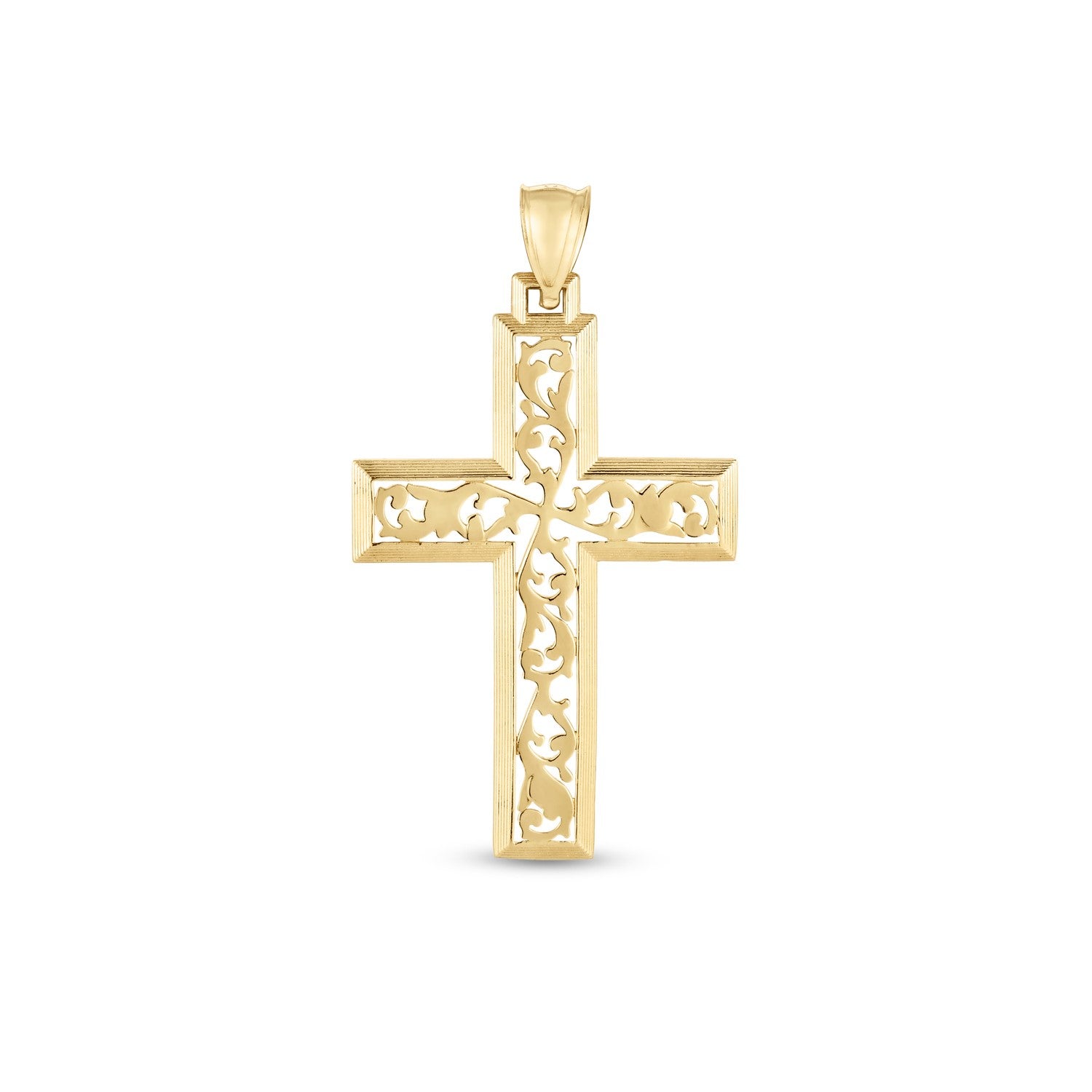 14k Yellow Gold High Polish Vine Cross Pendant-Teresa&#39;s Fashionista LLC