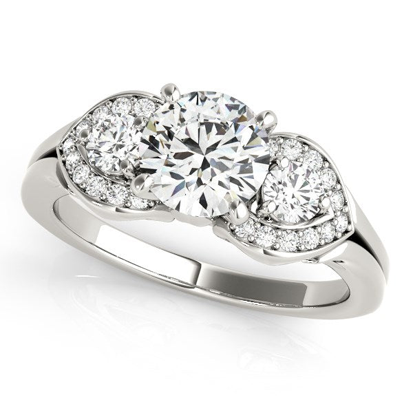 14k White Gold 3 Stone Diamond Engagement Antique Style Ring (1 3/8 cttw)-Teresa&#39;s Fashionista LLC