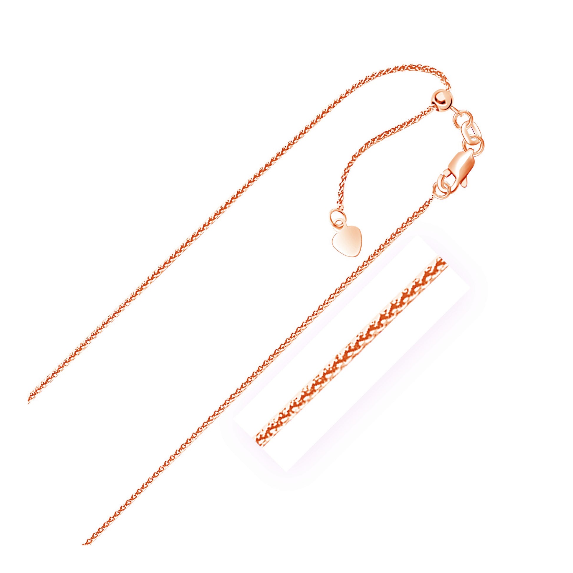 14k Rose Gold Adjustable Wheat Chain 1.0mm-Teresa&#39;s Fashionista LLC