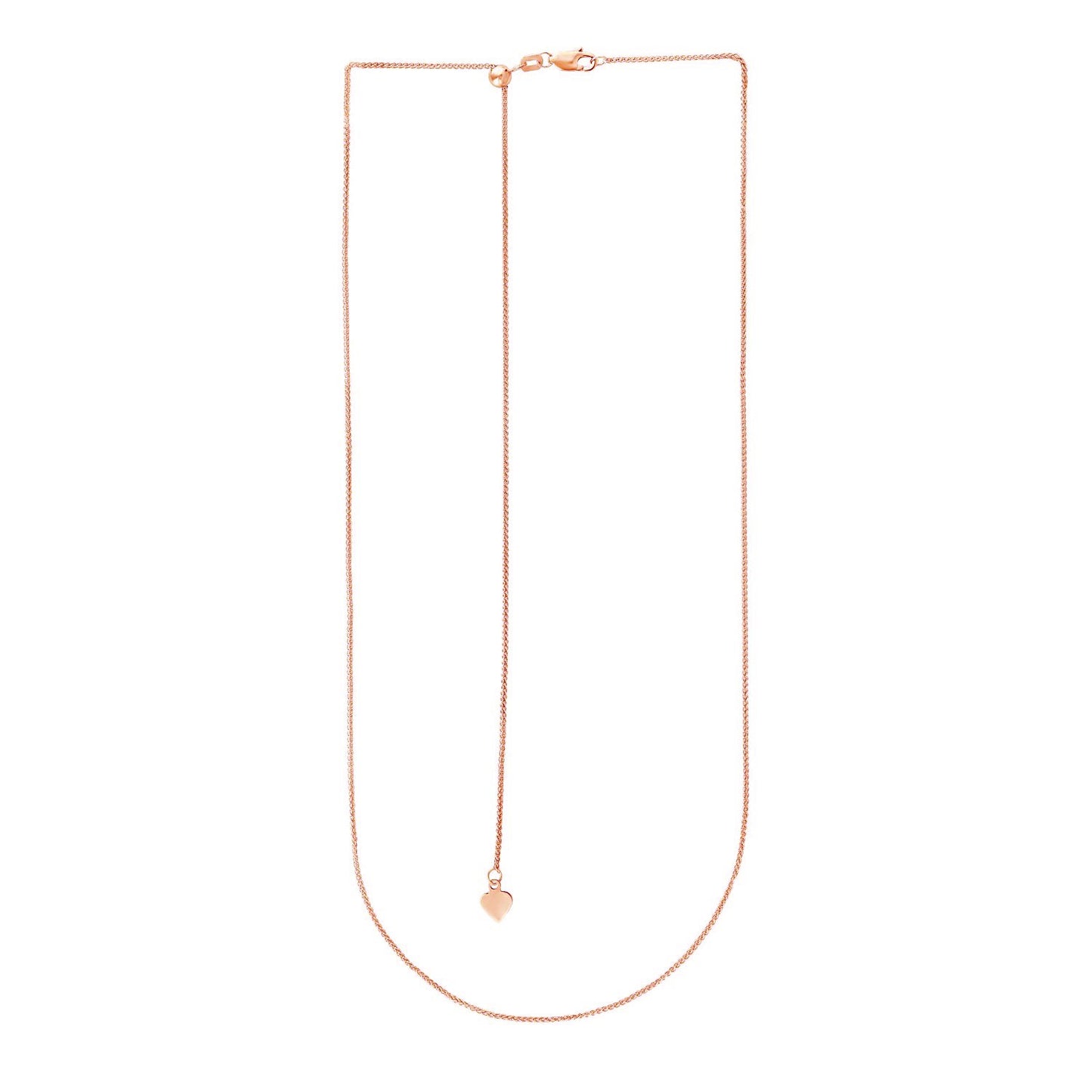 14k Rose Gold Adjustable Wheat Chain 1.0mm-Teresa&#39;s Fashionista LLC