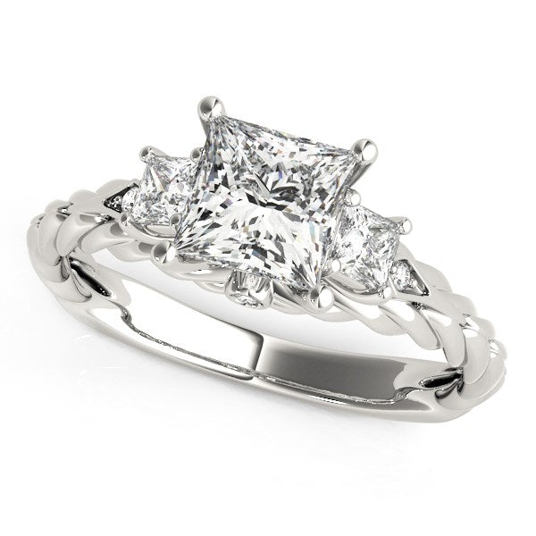 14k White Gold Princess Cut 3 Stone Antique Style Diamond Ring (1 1/8 cttw)-Teresa&#39;s Fashionista LLC