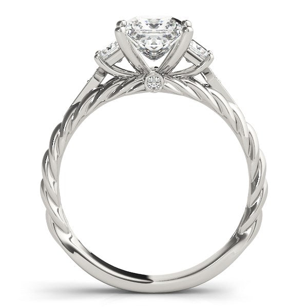 14k White Gold Princess Cut 3 Stone Antique Style Diamond Ring (1 1/8 cttw)-Teresa&#39;s Fashionista LLC