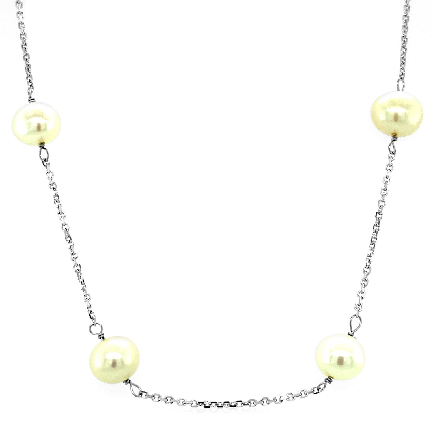 14k White Gold Necklace with White Pearls-Teresa&#39;s Fashionista LLC