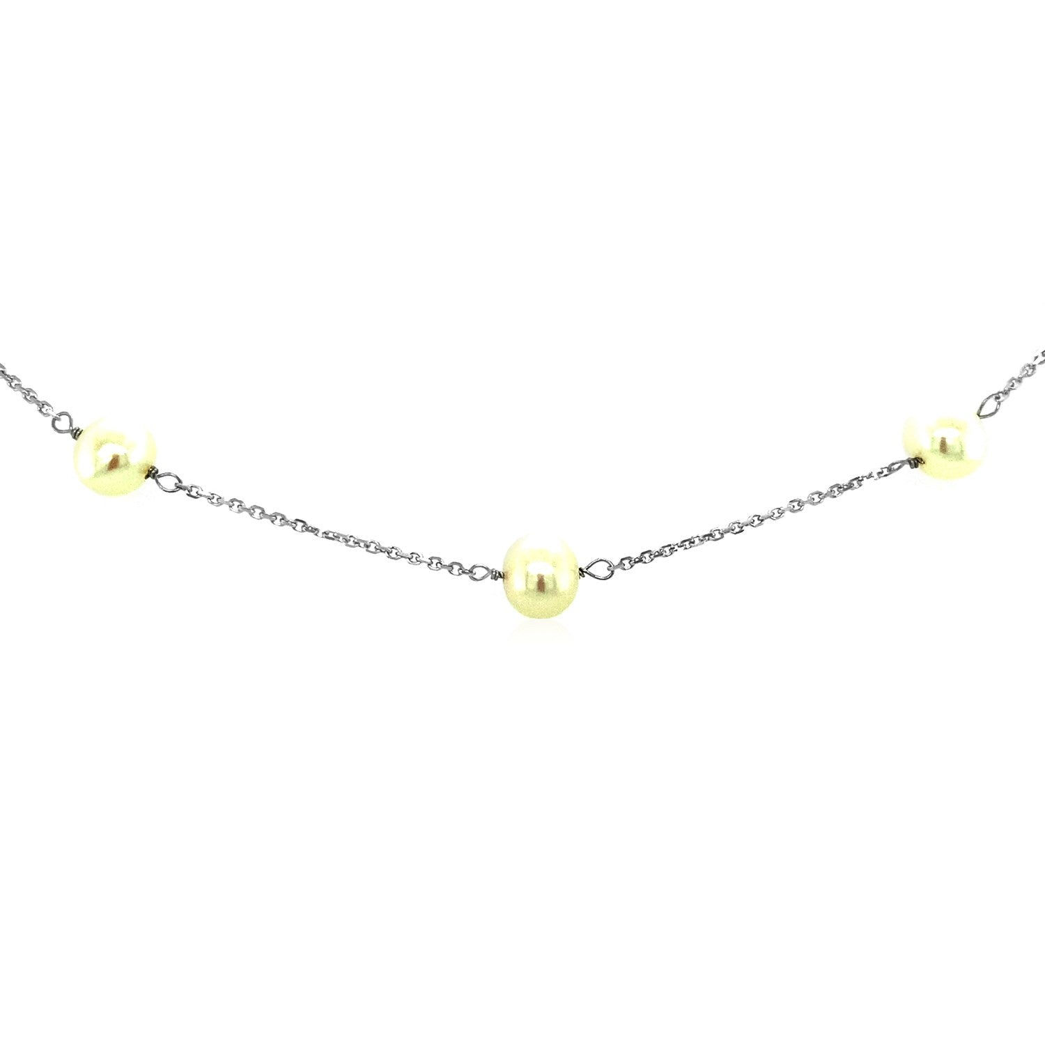 14k White Gold Necklace with White Pearls-Teresa&#39;s Fashionista LLC