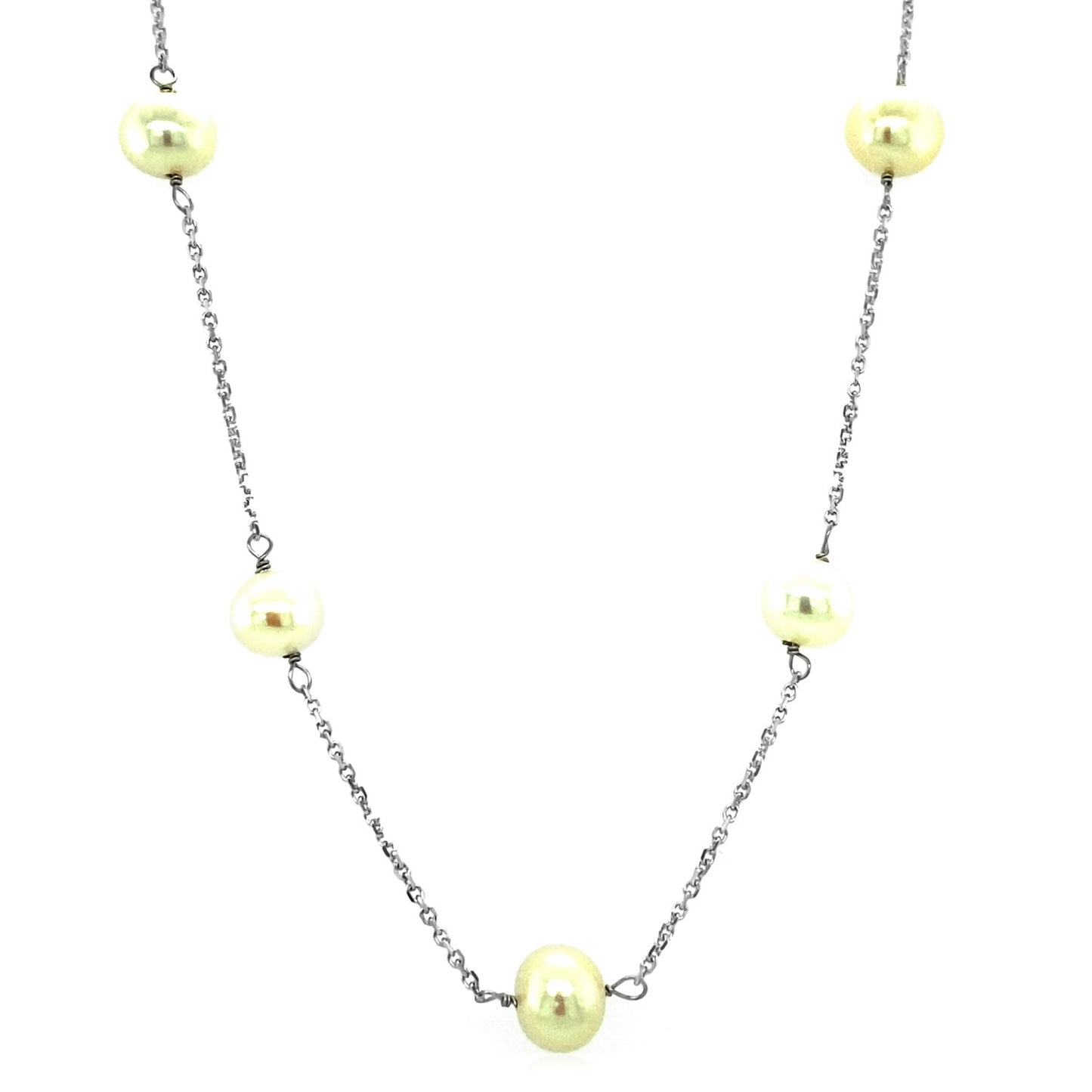 14k White Gold Necklace with White Pearls-Teresa&#39;s Fashionista LLC