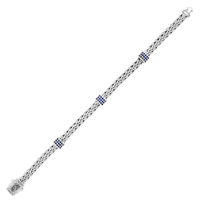 Sterling Silver Woven Bracelet with Blue Sapphire Stations-Teresa&#39;s Fashionista LLC