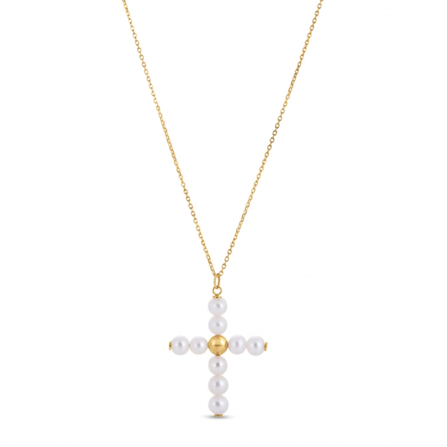 14k Yellow Gold Pearl Cross Pendant-Teresa&#39;s Fashionista LLC