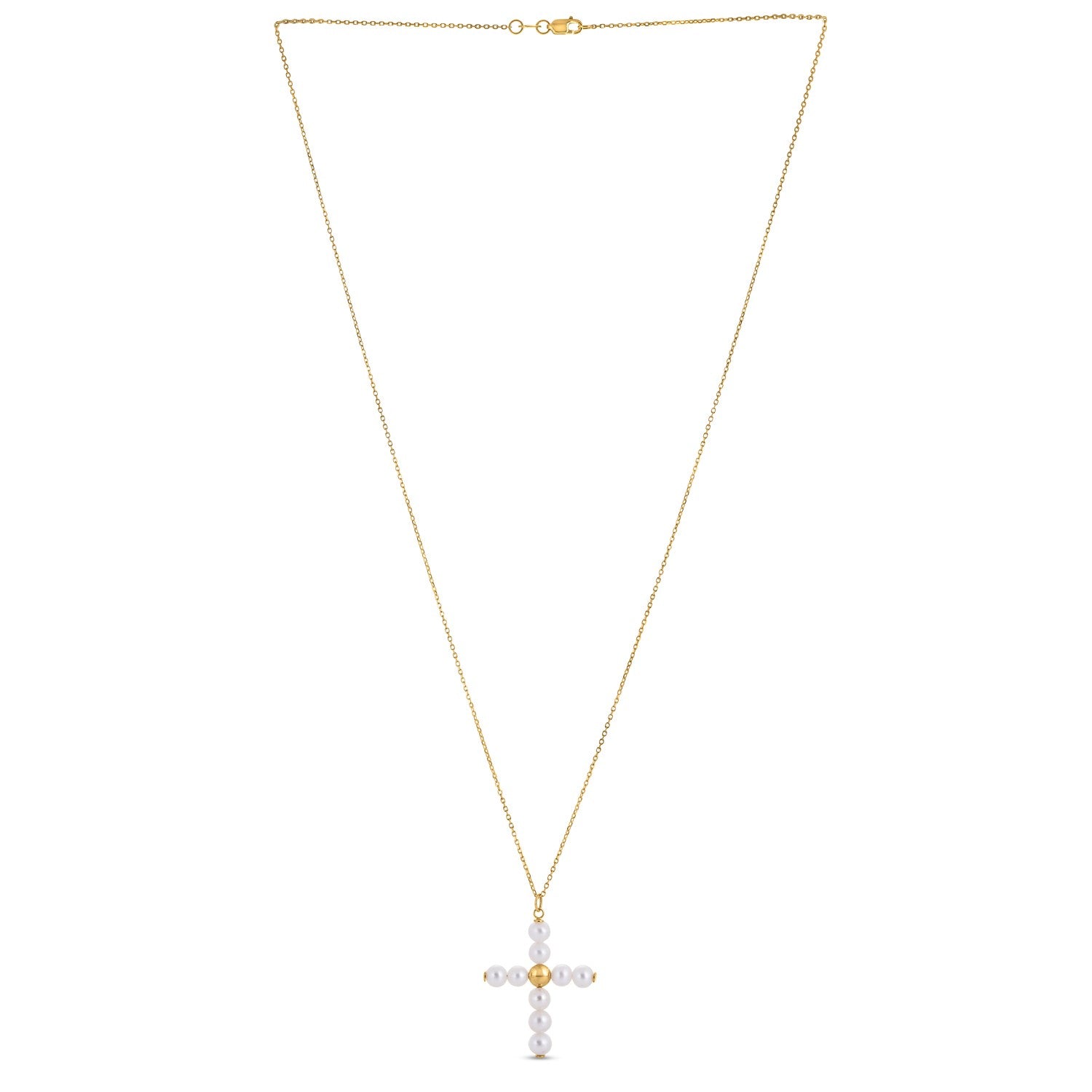 14k Yellow Gold Pearl Cross Pendant-Teresa&#39;s Fashionista LLC