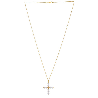 14k Yellow Gold Pearl Cross Pendant-Teresa&#39;s Fashionista LLC