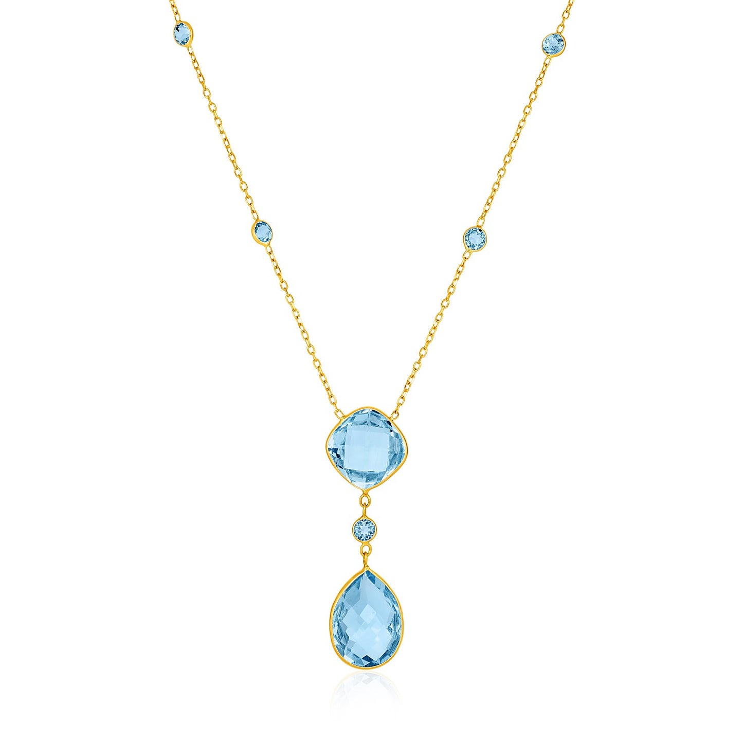 14k Yellow Gold Necklace with Pear-Shaped and Cushion Blue Topaz Briolettes-Teresa&#39;s Fashionista LLC