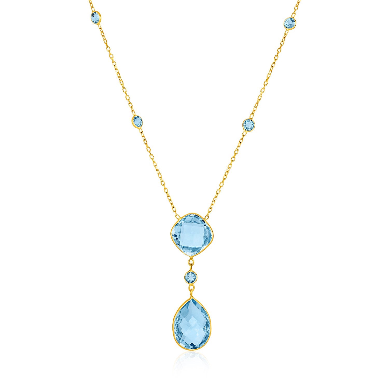 14k Yellow Gold Necklace with Pear-Shaped and Cushion Blue Topaz Briolettes-Teresa&#39;s Fashionista LLC