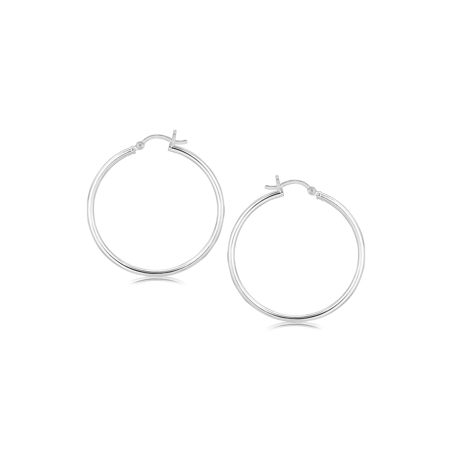 Sterling Silver Rhodium Plated Thin and Polished Hoop Style Earrings (35mm)-Teresa&#39;s Fashionista LLC