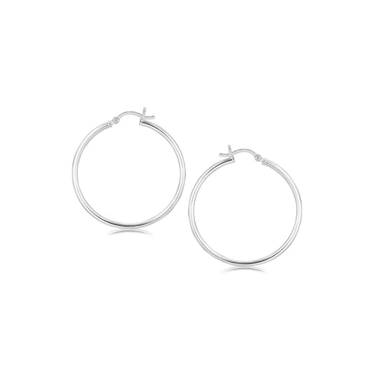 Sterling Silver Rhodium Plated Thin and Polished Hoop Style Earrings (35mm)-Teresa&#39;s Fashionista LLC