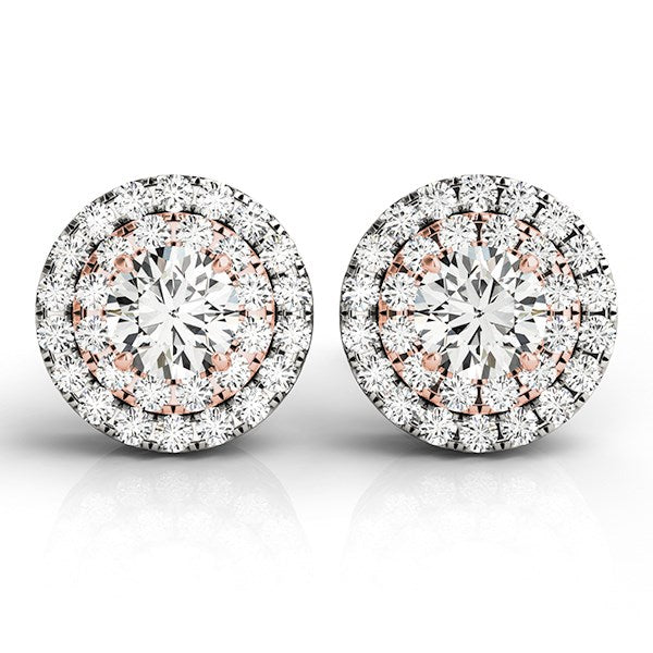 14k White and Rose Gold Round Halo Diamond Earrings (3/4 cttw)-Teresa&#39;s Fashionista LLC