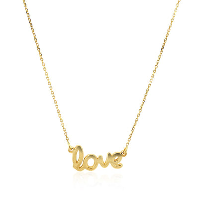 14k Yellow Gold Script LOVE Necklace-Teresa&#39;s Fashionista LLC