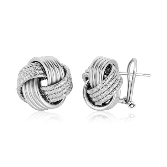 Sterling Silver Groove Textured Love Knot Earrings-Teresa&#39;s Fashionista LLC