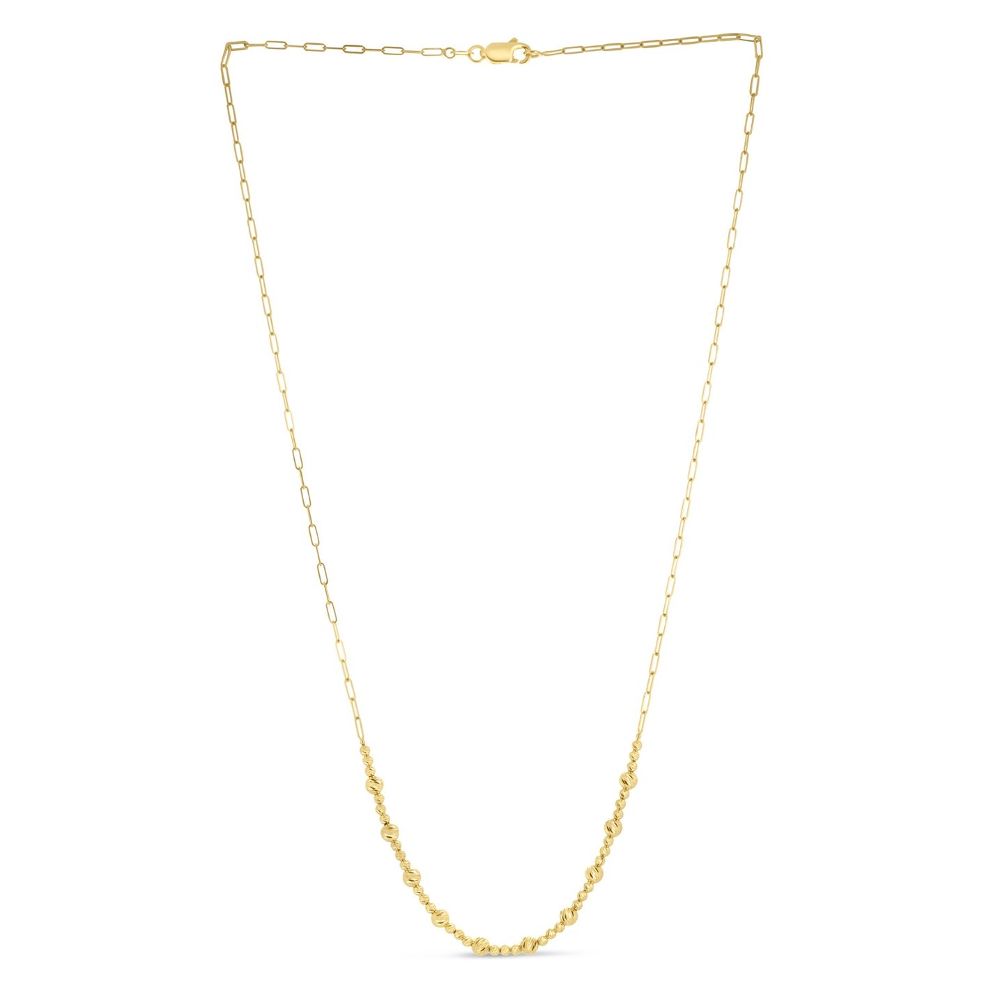 14k Yellow Gold Bead Paperclip Necklace-Teresa&#39;s Fashionista LLC