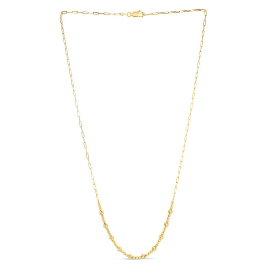 14k Yellow Gold Bead Paperclip Necklace-Teresa&#39;s Fashionista LLC