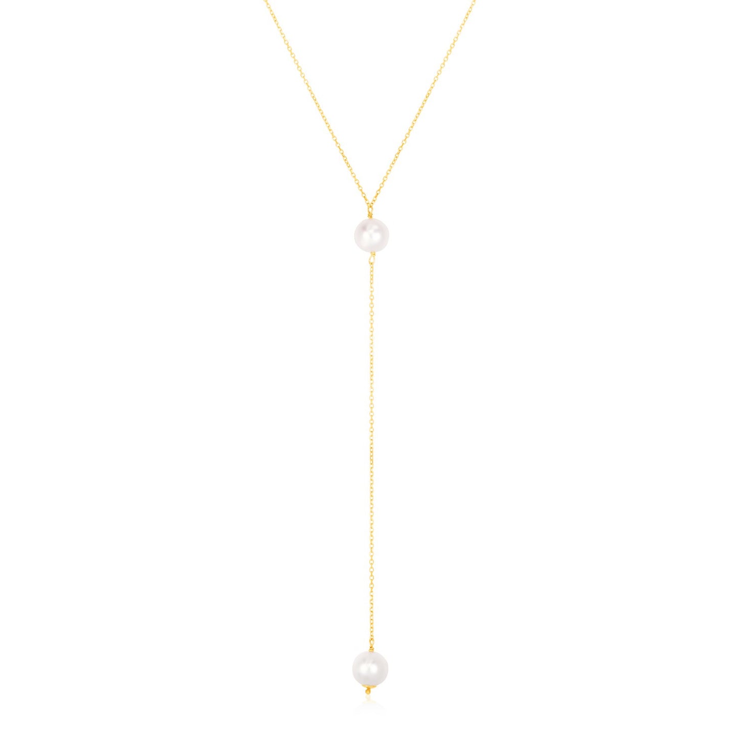 14k Yellow Gold Lariat Necklace with Pearls-Teresa&#39;s Fashionista LLC