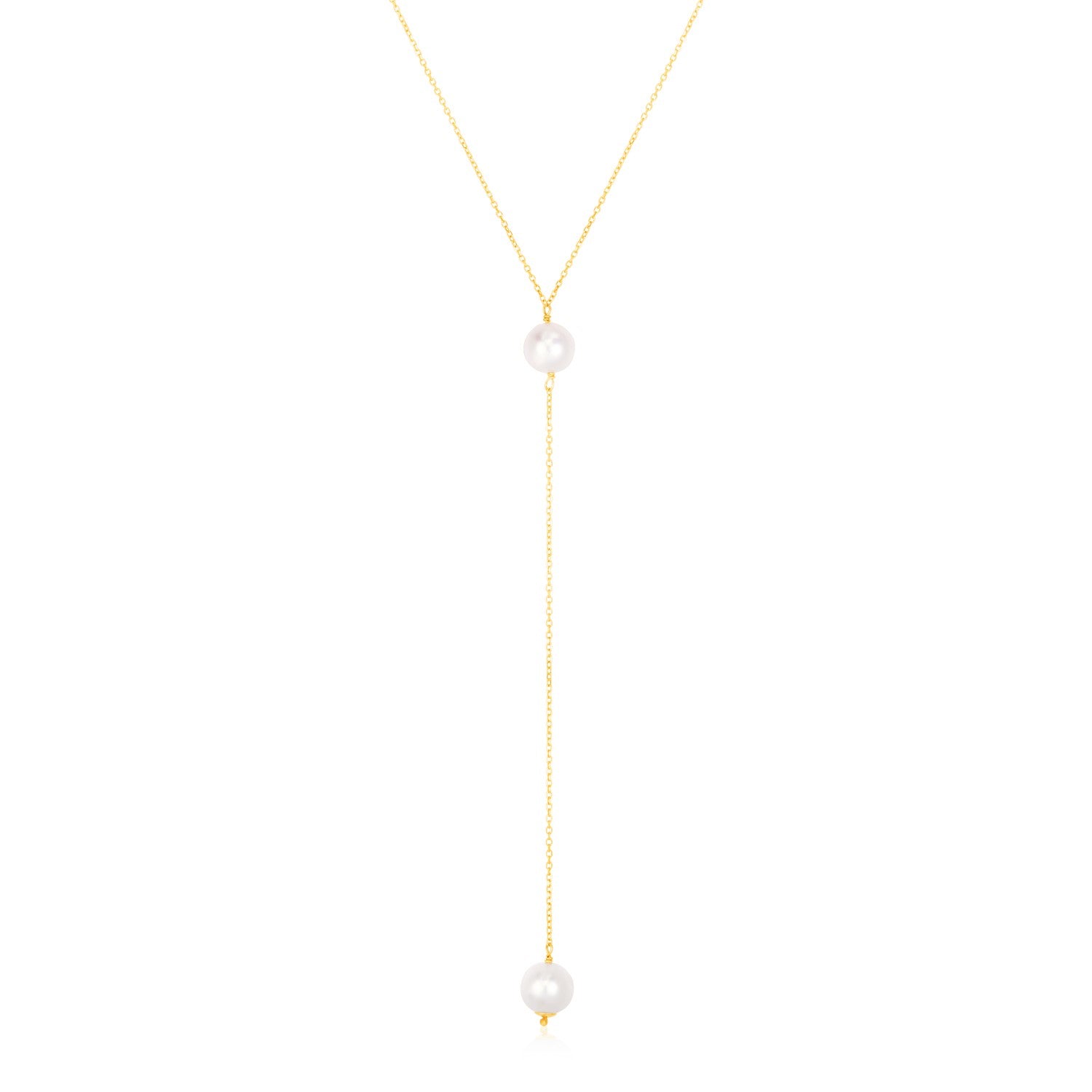 14k Yellow Gold Lariat Necklace with Pearls-Teresa&#39;s Fashionista LLC