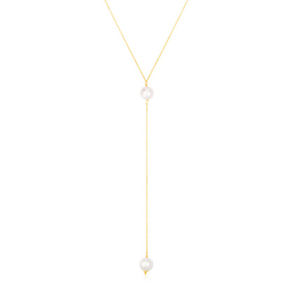 14k Yellow Gold Lariat Necklace with Pearls-Teresa&#39;s Fashionista LLC