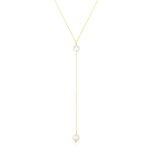 14k Yellow Gold Lariat Necklace with Pearls-Teresa&#39;s Fashionista LLC