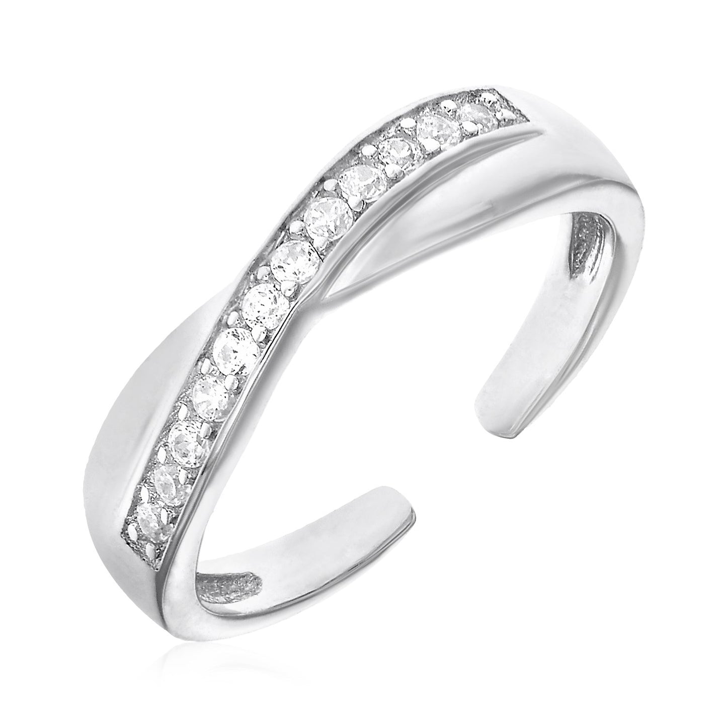 Toe Ring with Crossover Motif in Sterling Silver with Cubic Zirconia-Teresa&#39;s Fashionista LLC