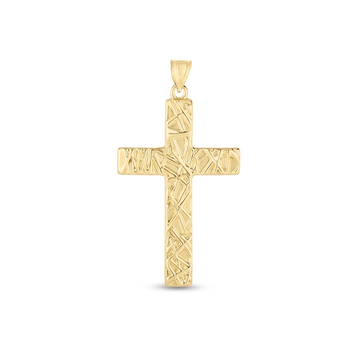 14k Yellow Gold High Polish Textured Cross Pendant-Teresa&#39;s Fashionista LLC