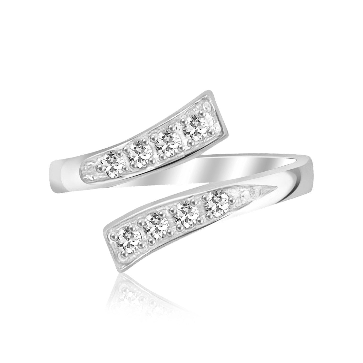 Sterling Silver Rhodium Plated Toe Ring with White Cubic Zirconia Accents-Teresa&#39;s Fashionista LLC